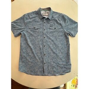 Jetty Mens XL Blue Geometric Maze Print Short Sleeve Button Down Shirt Ripstop